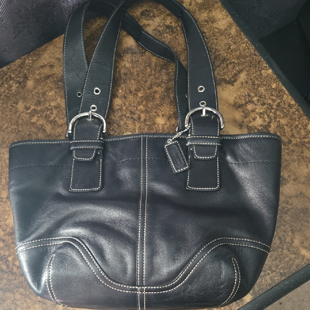 Coach Black Leather Satchel with Silver Accents